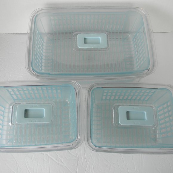 NEW c e ll a 3-Piece Vented Refrigerator Fresh Produce Keepers CONTAINERS BLUE - Picture 3 of 5